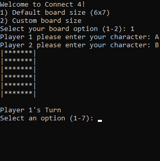Screenshot of connect four game